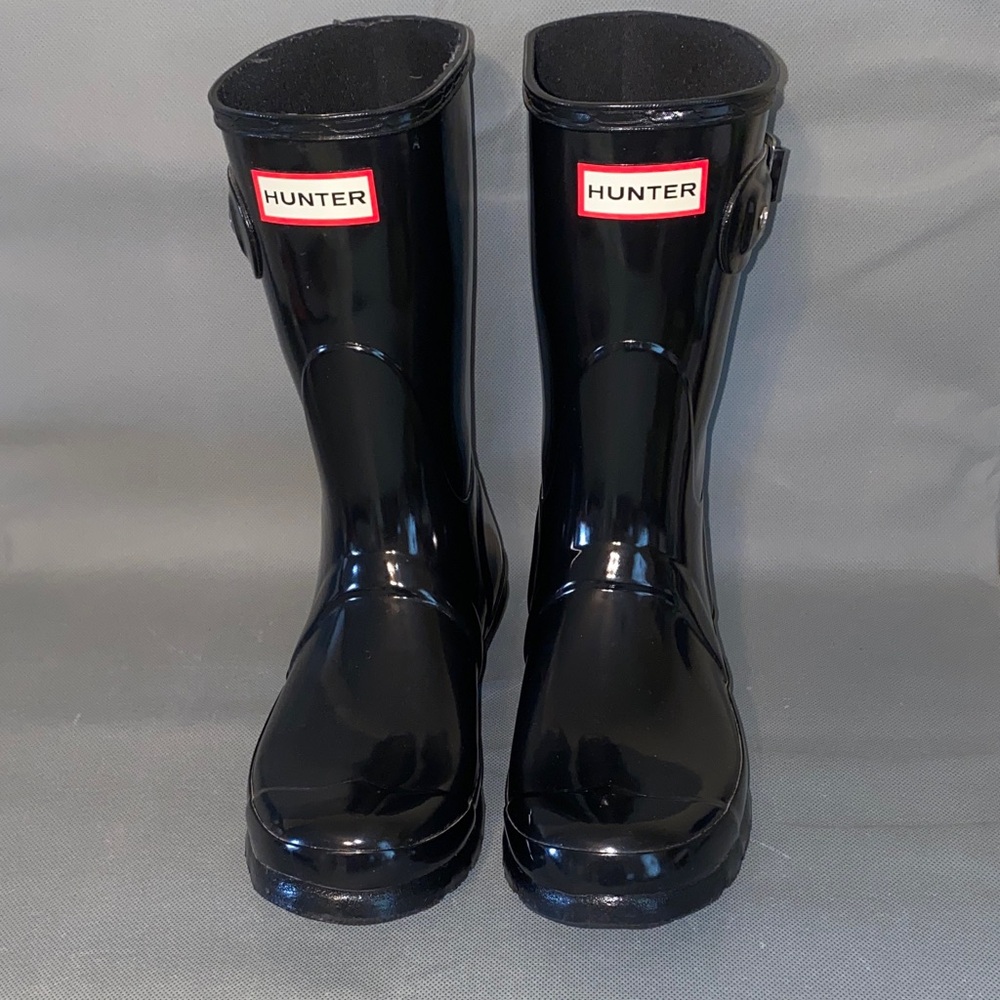 Hunter Original Short Glossy Black Waterproof Rain Boots Women’s Size 7 Like New